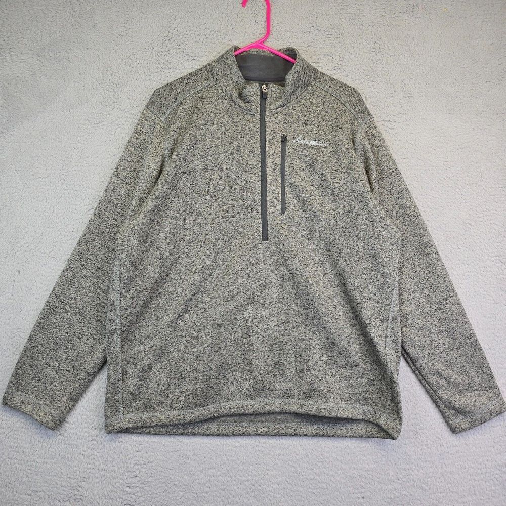 Eddie Bauer Sweater Mens XL Gray Fleece Lined‎ Quarter 1/4 Zip Classic Comfort